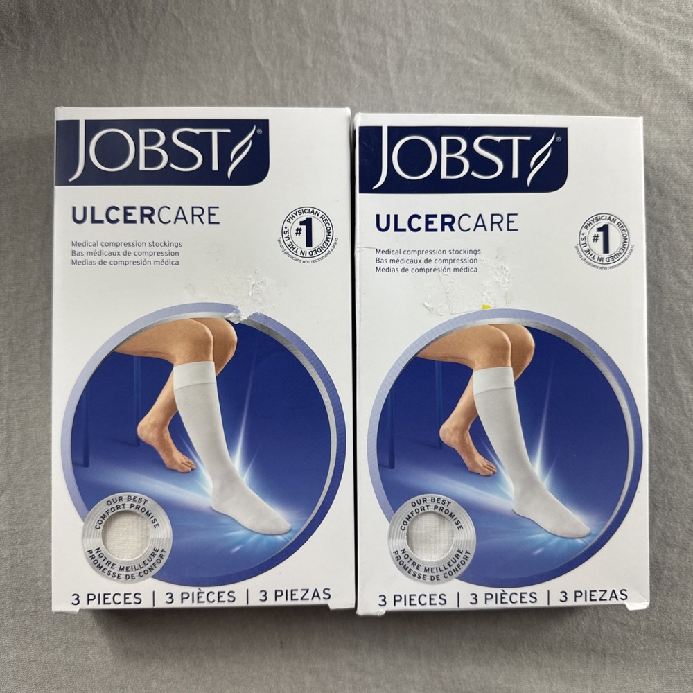 Jobst Ulcer Care Knee CT 3 PCS Compression Stockings Size L White Lot of 2 NEW